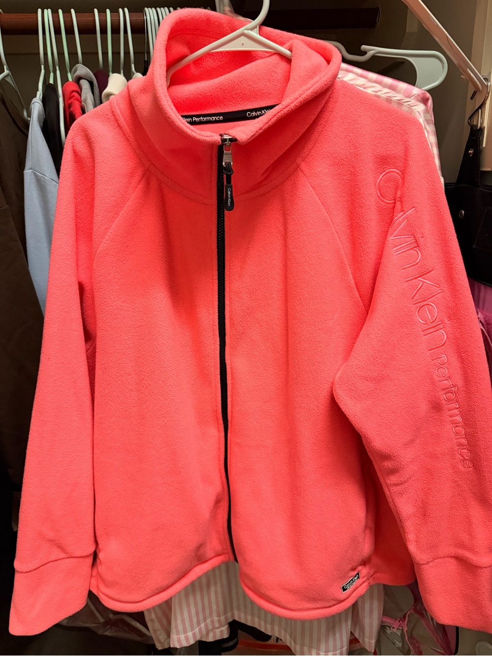 Calvin Klein Performance Bright Coral Zip-Up Fleece Jacket